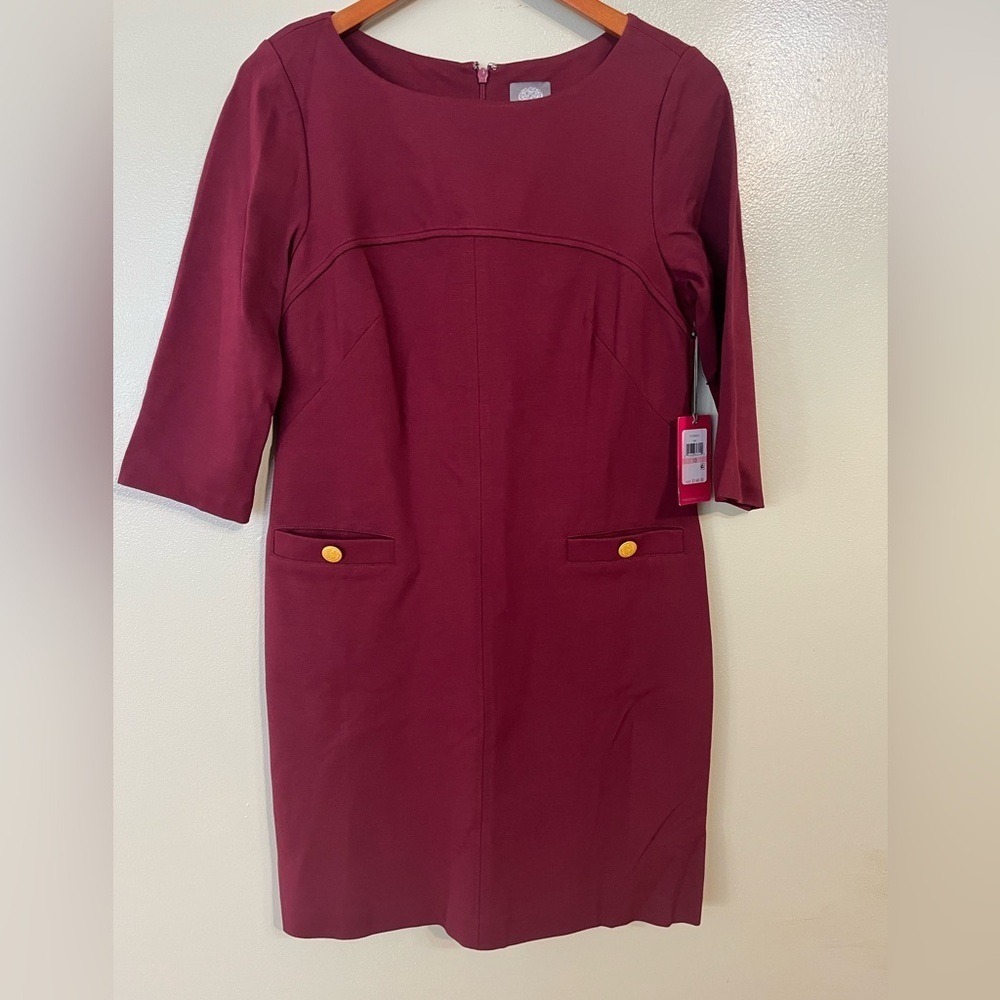 Vince Camuto Womens Burgundy Stretch Rayon Nylon Carrier Office Dress Sz 10 NWT